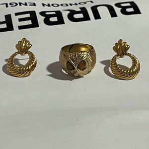 Napier Gold plated Owl Ring and Napier Shell Earrings Set.